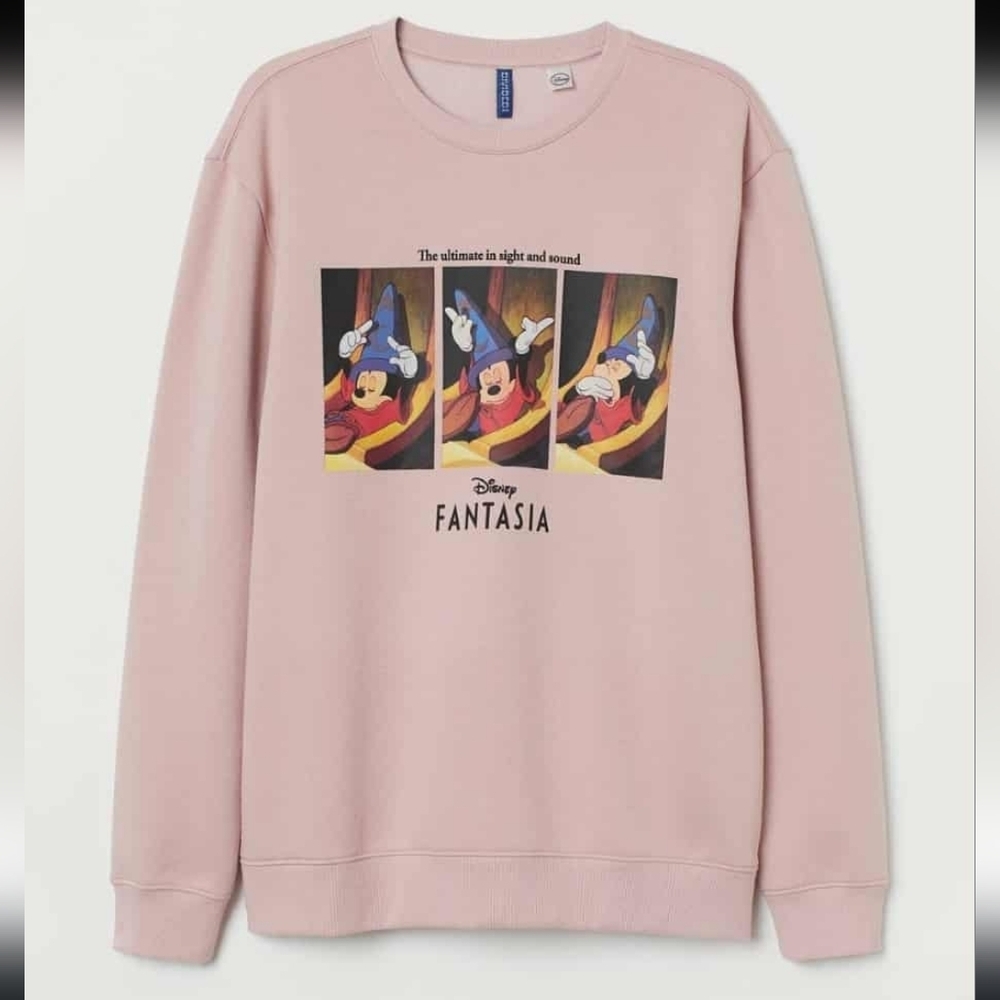 H&M Disney Fantasia Pink Oversized Crewneck Sweater Size Small